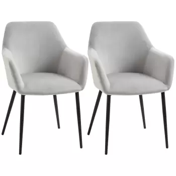 HOMCOM Set de 2 scaune de sufragerie, decorative din material textil din catifea, gri deschis imagine