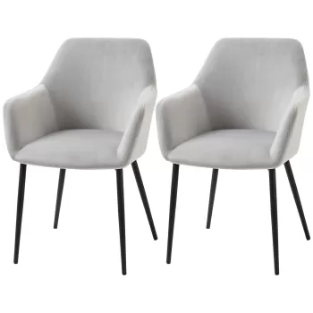 HOMCOM Set de 2 scaune de sufragerie, decorative din material textil din catifea, mobilier living, fotolii gri deschism| AOSOM RO imagine