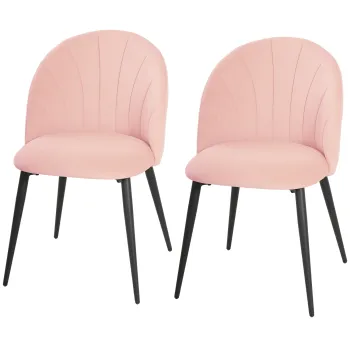 HOMCOM Set de 2 Scaune de Sufragerie din Catifea, Scaune Bucatarie cu Spatar Curbat in Forma de Scoica, Picioare din Otel, Stil Nordic, Scaun Tapitat pentru Bucatarie, Dormitor, Camera de Zi, Roz | Aosom Romania imagine