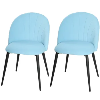 HOMCOM Set de 2 Scaune de Sufragerie din Catifea, Scaune Bucatarie cu Spatar Curbat in Forma de Scoica, Picioare din Otel, Stil Nordic, Scaun Tapitat pentru Bucatarie, Dormitor, Living, Albastru Deschis | Aosom Romania imagine