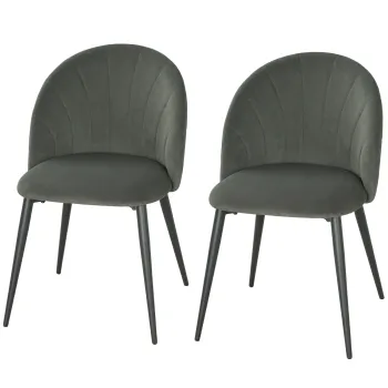 HOMCOM Set de 2 Scaune de Sufragerie din Catifea, Scaune de Bucatarie cu Spatar Curbat in Forma de Scoica, Picioare din Otel, Stil Nordic, Scaune Tapitate pentru Bucatarie, Dormitor, Living, Gri | Aosom Romania imagine