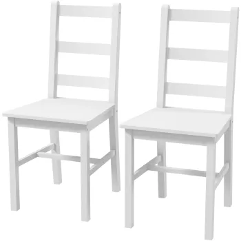 HOMCOM Set de 2 scaune de sufragerie din lemn masiv de pin scaune de bucatarie cu spatar lamele spirit rustic alb | Aosom Romania imagine