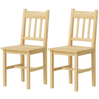 HOMCOM Set de 2 scaune de sufragerie din lemn Scaune de bucatarie cu spatar cu sipci, sezut generos, lemn natural | Aosom Romania imagine