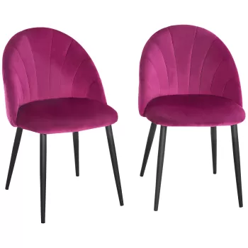 HOMCOM Set de 2 Scaune de sufragerie nordice tapitate fara cotiere cu spatar curbat picioare din metal pentru sufragerie fucsia | AOSOM RO imagine