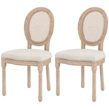 HOMCOM Set de 2 scaune de sufragerie, scaune de bucatarie, design vintage, aspect impletitura Wiener, natural + crem | Aosom Romania imagine