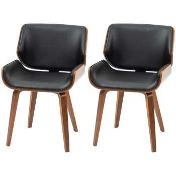 HOMCOM Set de 2 Scaune de Sufragerie Stil Vintage Imbunatatite in Lemn si Piele Sintetica PU, Negru si Lemn | Aosom Romania imagine