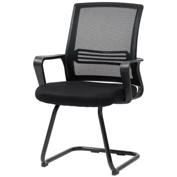 HOMCOM Set de 2 scaune ergonomice pentru birou fara roti, scaune de conferinta tapitate cu cadru tip sanie pentru sala de asteptare si receptie, Negru | Aosom Romania imagine