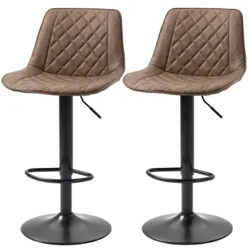 HOMCOM Set de 2 Scaune Inalte de Bar cu Inaltime Reglabila, Rotative cu Baza din Otel, 46,5x51x86-106 cm, Maro Inchis | Aosom Romania imagine