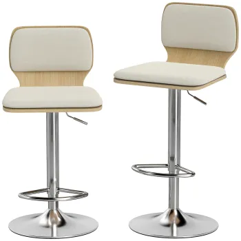 HOMCOM Set de 2 scaune inalte de bucatarie rotative 360? reglabile 81-102 cm tapitate cu in bej | Aosom Romania imagine