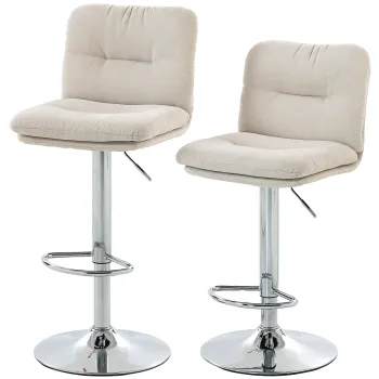 HOMCOM Set de 2 scaune inalte rotative pentru bucatarie, tapitate tip in, cu inaltime reglabila, spatar si suport pentru picioare, Bej | Aosom Romania imagine
