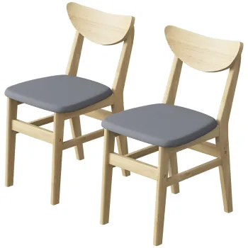 HOMCOM Set de 2 Scaune pentru Sala de Mese, Scaune pentru Bucatarie, Sezuturi Tapitate din In, Spatar Curbat, Gri si Lemn Natural | Aosom Romania imagine