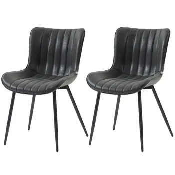 HOMCOM Set de 2 scaune pentru sufragerie, design modern cu capitonaj, pentru living, sufragerie, dormitor, negru | Aosom Romania imagine
