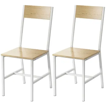 HOMCOM Set de 2 scaune pentru sufragerie scaune de bucatarie cu spatar inclinat structura metalica natural | Aosom Romania imagine