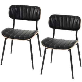 HOMCOM Set de 2 scaune pentru sufragerie, scaune de bucatarie fara brate, spatar curbat si sezut tapitat cu PU, negru | Aosom Romania imagine