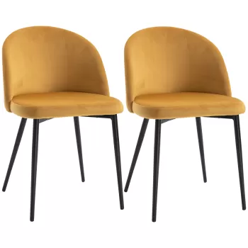 HOMCOM Set de 2 scaune pentru sufragerie, scaune pentru bucatarie tapitate cu catifea cu picioare din metal, scaune pentru birou si sufragerie, 49x50x77cm, galben imagine