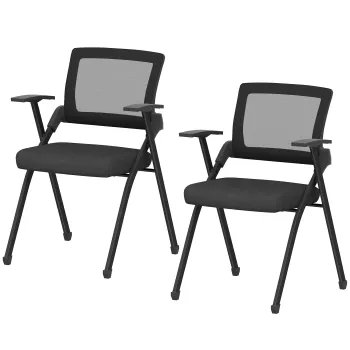 HOMCOM Set de 2 Scaune Pliabile in Material Textil cu Efect de In cu Spatar Curbat si Brate, Scaune Portabile Salvaspatiu din Otel, pentru Casa, Birou, Bucatarie, Evenimente, 61x56x84 cm, Negru | Aosom Romania imagine