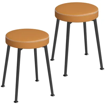 HOMCOM Set de 2 scaune rotunde pentru sufragerie, scaune de bucatarie stivuite cu sezut captusit din PU, maro si negru | Aosom Romania imagine