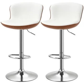 HOMCOM Set de 2 Taburet de Bar Design Contemporan Inaltime scaun reglabila 64-85 cm rotativ 360? acoperire sintetica Crem Imitatie Lemn | Aosom Romania imagine