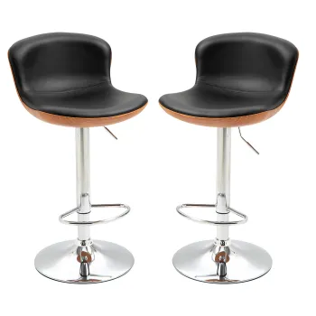 HOMCOM Set de 2 Taburet de Bar Design Contemporan Inaltime sezut reglabil 64-85 cm rotire 360? acoperire sintetica Negru Imitatie Lemn | Aosom Romania imagine