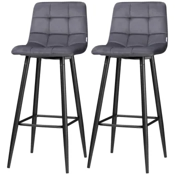 HOMCOM Set de 2 taburete de bar cu suport pentru picioare, design retro, 42 cm x 47 cm x 105 cm, Gri | Aosom Romania imagine