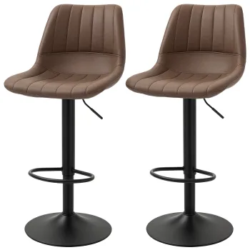 HOMCOM Set de 2 taburete de bar de stil vintage reglabil pivotant cu suport pentru picioare invelis sintetic maro | Aosom Romania imagine