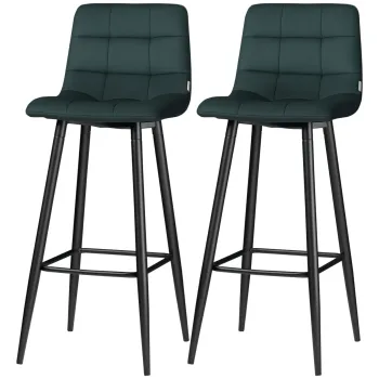 HOMCOM Set de 2 taburete de bar design cu suprafata din catifea capitonata si picioare din otel inaltime 77 cm verde inchis | Aosom Romania imagine