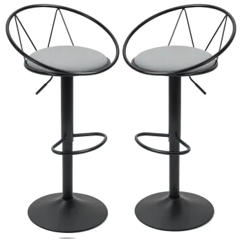 HOMCOM Set de 2 taburete de Bar Design neo-retro reglabil pivotant cu Suport pentru Picioare metal Negru Lana Gri | Aosom Romania imagine