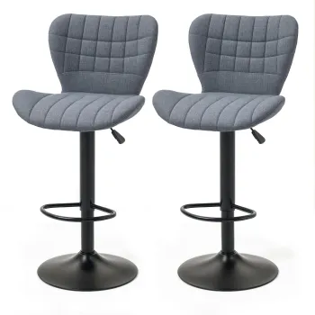HOMCOM Set de 2 Taburete de Bar Design, Spatar curbat captusit, Inaltime de sedere reglabila 61-81 cm, pivotante 360?, Suport pentru picioare, Velur Gri | Aosom Romania imagine