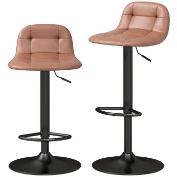 HOMCOM Set de 2 Taburete de Bar din Piele PU, Retro-Industrial, Inaltime Reglabila, Pivotant 360?, 40x41,5x76-98cm, Maro Inchis | Aosom Romania imagine