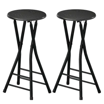 HOMCOM Set de 2 Taburete de Bar Pliabile, Taburete Rotunde cu Doua Suporturi pentru Picioare, Cadru din Otel, Negru | Aosom Romania imagine