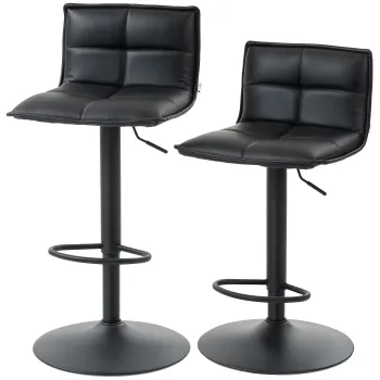 HOMCOM Set de 2 taburete de bar reglabile pe inaltime cu sezut rotativ din PU 44 x 45 x 85-106 cm negru | Aosom Romania imagine