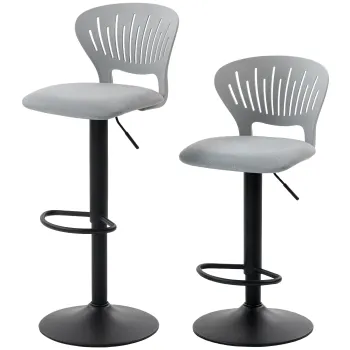 HOMCOM Set de 2 taburete de bar rotative 360?, reglabile 84-105 cm, spatar decupat, suport pentru picioare, gri | Aosom Romania imagine