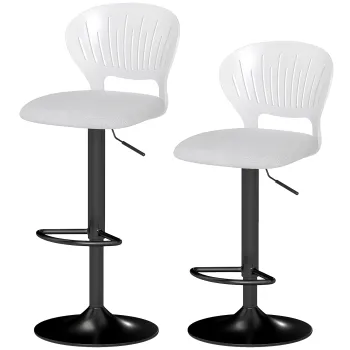 HOMCOM Set de 2 taburete de bar rotative 360?, reglabile 84-105 cm, spatar gol, suport picioare, alb | Aosom Romania imagine