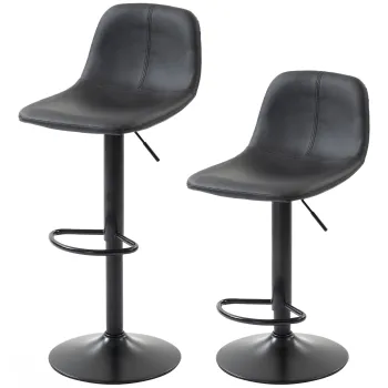 HOMCOM Set de 2 taburete de bar, scaune de bar cu inaltime reglabila, spatar si suport picioare, rotative 360?, picioare din otel, negru | Aosom Romania imagine