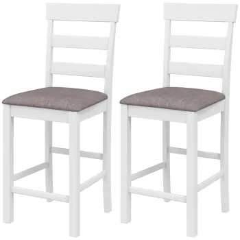HOMCOM Set de 2 Taburete de Bar, Scaune de Bar din Lemn Masiv cu Sezut Tapitat Aspect In si Spatar, Alb si Maro | Aosom Romania imagine