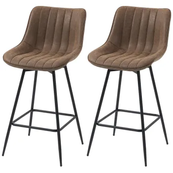 HOMCOM Set de 2 taburete de bar, scaune de bar din PU, sezut captusit 68H cm, spatar si suport pentru picioare, maro | Aosom Romania imagine