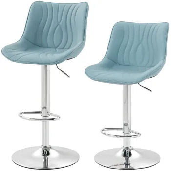 HOMCOM Set de 2 taburete de bar, scaune de bar structura din otel inaltime reglabila 92-110 cm, spatar suport pentru picioare albastru inchis | Aosom Romania imagine