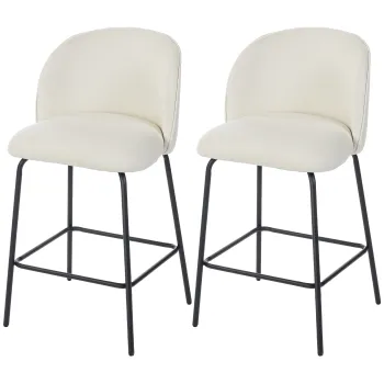 HOMCOM Set de 2 taburete de bar, scaune de bar, suport pentru picioare si spatar, tesatura cu efect in, inaltime sezut 68cm, crem | Aosom Romania imagine