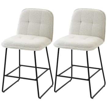 HOMCOM Set de 2 taburete de bar, scaune inalte captusite din tesatura boucle, sezut extra-larg 66H cm, crem | Aosom Romania imagine