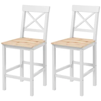 HOMCOM Set de 2 taburete de bar, scaune inalte stil rustic, spatar inalt si suport pentru picioare, 41x46x97,5cm, alb si lemn natural | Aosom Romania imagine