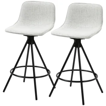 HOMCOM Set de 2 Taburete Inalte pentru Bucatarie cu Sezut Rotativ, Taburete de Bar Tapitate, 41,5x47,5x90 cm, Gri Deschis | Aosom Romania imagine