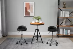 HOMCOM Set de 2 Taburete Pivotante cu Roti pentru Coafor si Cosmetician, Inaltime Reglabila, Capitonare, Imitatie piele PU, Negru imagine