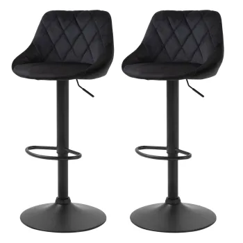 HOMCOM Set de 2 tabureti de bar cu spatar, aspect catifelat, cadru din otel, scaune de bucatarie reglabile inaltime cu suport pentru picioare, rotative, taburet de bar, negru | Aosom Romania imagine