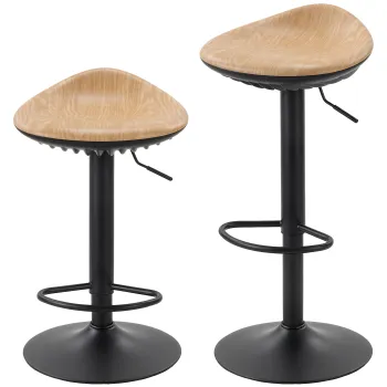 HOMCOM Set de 2 tabureti de bar, scaune de bar reglabile pe inaltime cu suport pentru picioare, pivotante 360?, baza din otel, stejar | Aosom Romania imagine