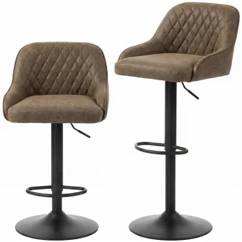 HOMCOM Set de 2 tabureti de bar, scaune inalte pentru bucatarie cu sezut pivotant si inaltime reglabila, maro inchis | Aosom Romania imagine