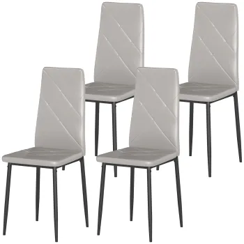 HOMCOM Set de 4 Scaune de Dining cu Spatar Inalt din Imitatie de Piele si Otel, 41x50x97cm, Gri | Aosom Romania imagine