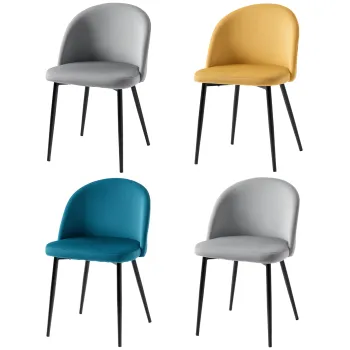 HOMCOM Set de 4 scaune de dining scaun de bucatarie din stil scandinav cu acoperis din catifea si picioare subtiri de metal, pentru sufragerie, camera de mese, multicolor | Aosom Romania imagine
