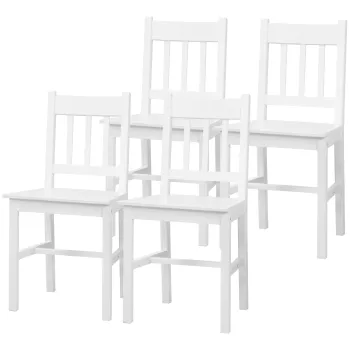 HOMCOM Set de 4 Scaune de Dining, Scaune de Bucatarie, Scaune, Lemn Masiv, 41 cm x 46,5 cm x 85,5 cm, Alb | Aosom Romania imagine