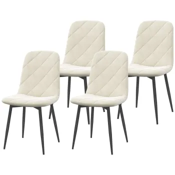 HOMCOM Set de 4 scaune de diningroom capitonate cu spatar inalt, picioare din otel si material textil cu aspect de catifea, crem | Aosom Romania imagine