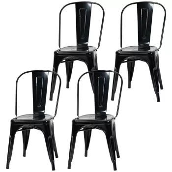 HOMCOM Set de 4 Scaune de Masa Industriale, Scaune de Bucatarie Industriale din Otel Stivuibile cu Spatar si Scaun Scobit pentru Camera de Zi, Camera de Luat Masa, Dormitor, Negru imagine